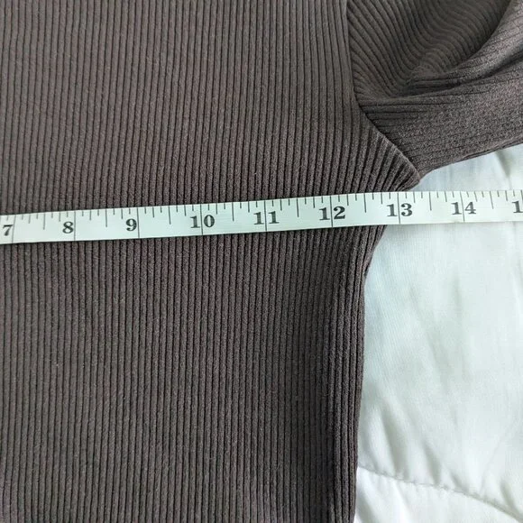 Zara Top Women's Large Brown Cropped Ribbed Cut-Out Long Sleeve Asymmetric Shirt - Picture 12 of 13